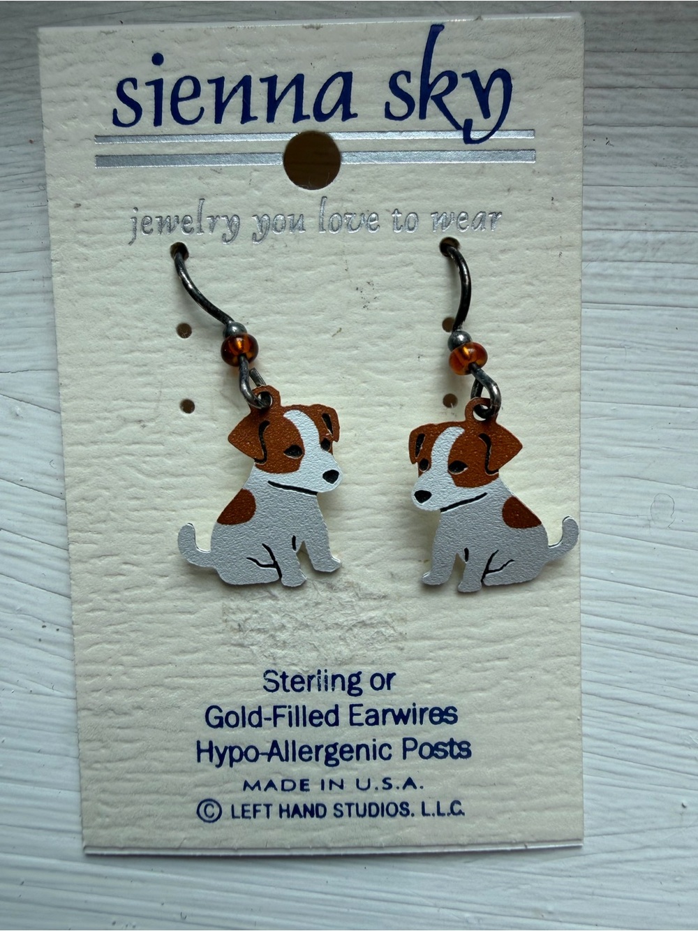 Sienna Sky Brown & White Puppy Dog Dangle Earrings